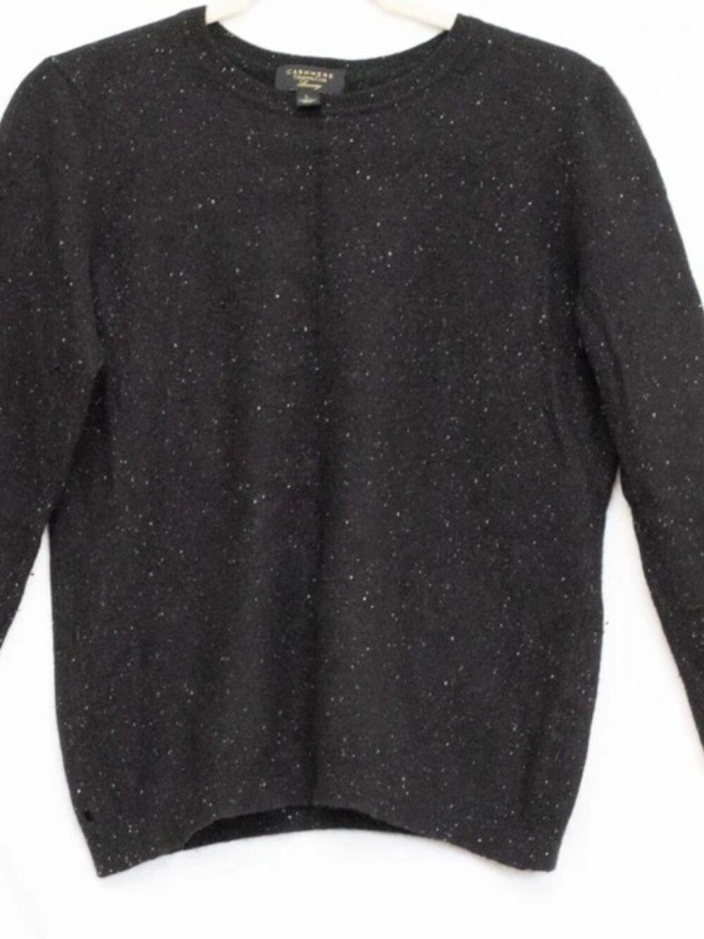 Charter Club 100% Cashmere Speckled Crew Neck Sweater Black Quiet Luxury Size L